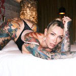 Inked british slut toys cunt after cockriding